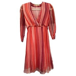 Kit Cornell Women’s Striped Sheer Sleeve‎ V Neck Midi Dress  Sz 6